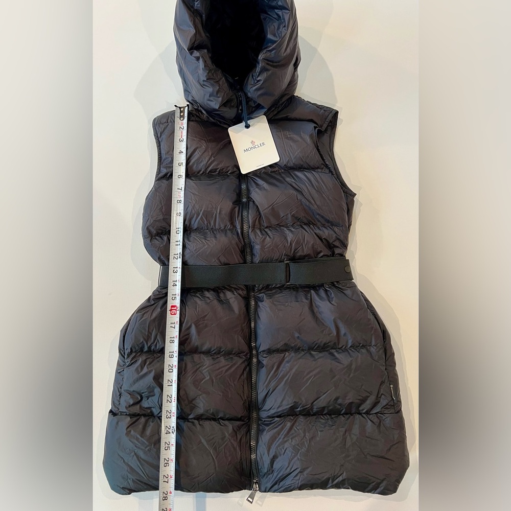 NWT Moncler Black Puffer GLYKERIA Vest with Hood Pockets Belt Size 1 Small - Picture 6 of 14
